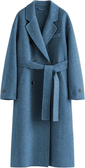 Wool Coats for Women Winter Lapel Double Breasted Wool Blend Long Pea Trench Coat Pocketed Outwear with Belt
