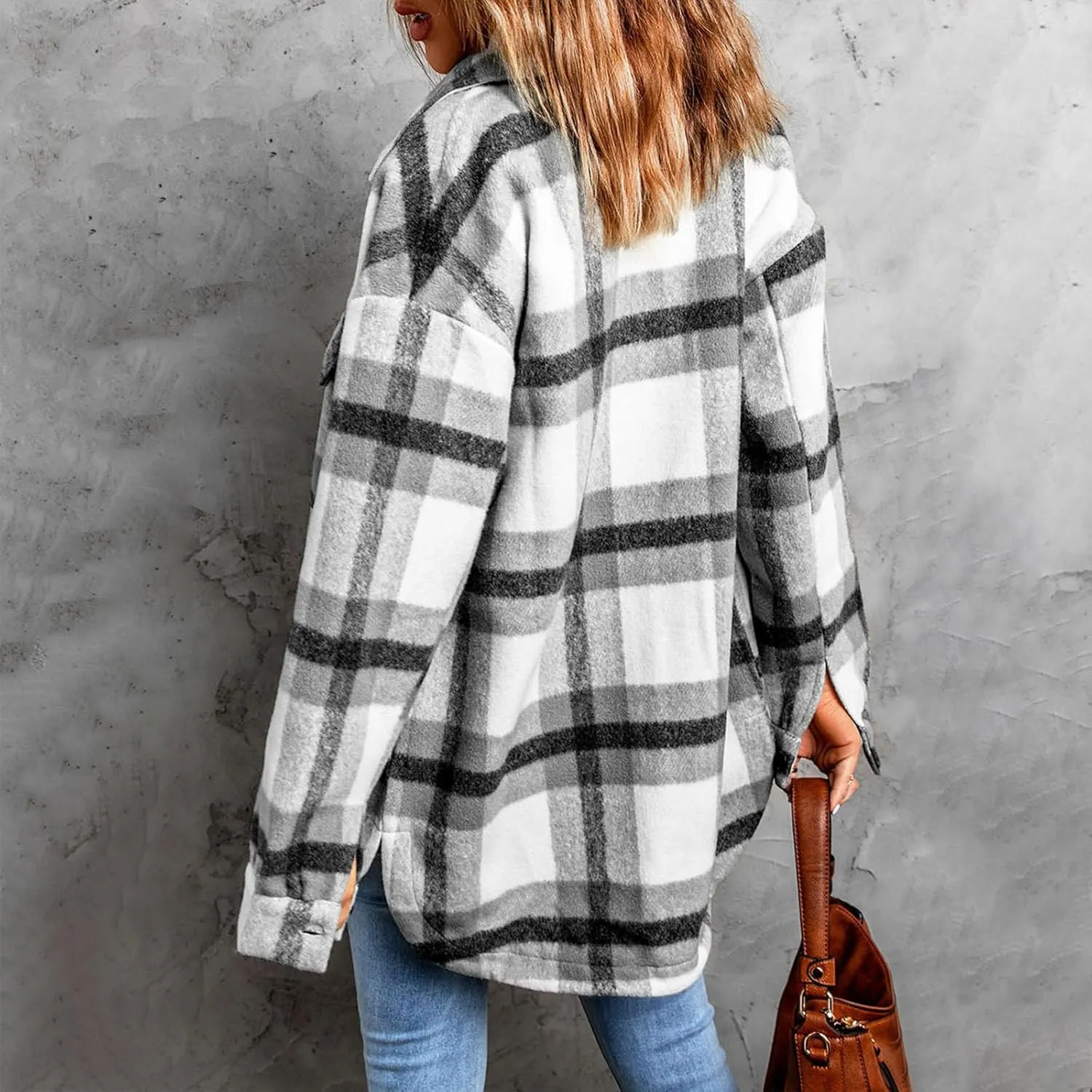 Xiaojmake Womens Flannel Plaid Shacket Wool Blend Button Down Shirt Jacket Fall Fashion Outfit Fleece Lined Jacket Coats