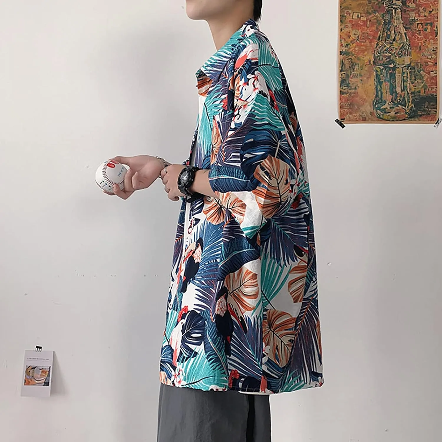 YLWX Casual Floral Shirts For Men, Short Sleeve Hawaiian Shirt, Beach Cardigans, Button Down Shirt, Lapel Loose Fit Tops