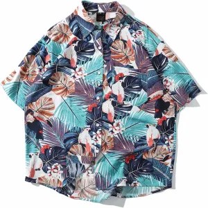 YLWX Casual Floral Shirts For Men, Short Sleeve Hawaiian Shirt, Beach Cardigans, Button Down Shirt, Lapel Loose Fit Tops