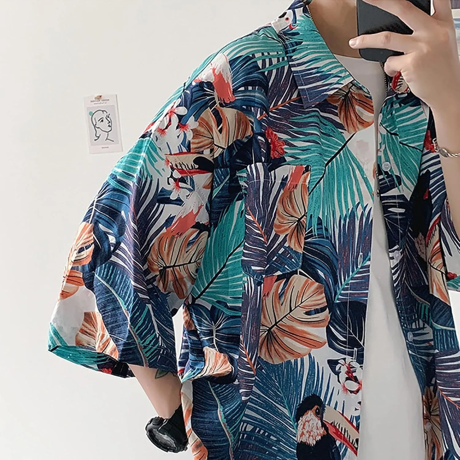 YLWX Casual Floral Shirts For Men, Short Sleeve Hawaiian Shirt, Beach Cardigans, Button Down Shirt, Lapel Loose Fit Tops