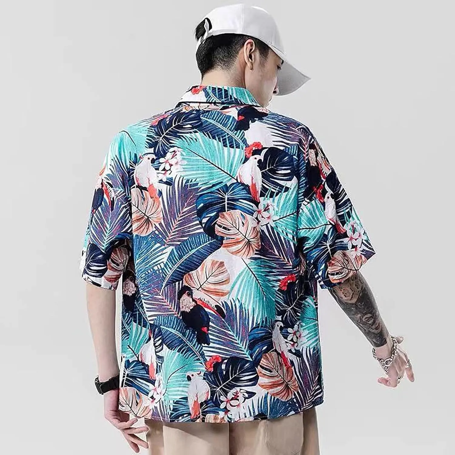 YLWX Casual Floral Shirts For Men, Short Sleeve Hawaiian Shirt, Beach Cardigans, Button Down Shirt, Lapel Loose Fit Tops