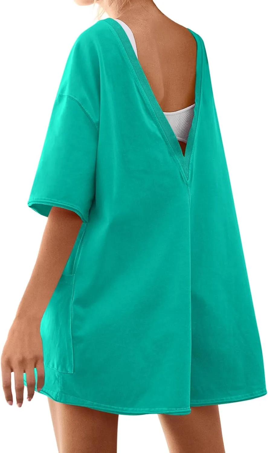 Yousify Rompers for Women 2025 Summer Athletic Oversized Romper Short Sleeve Jumpsuit with Pockets