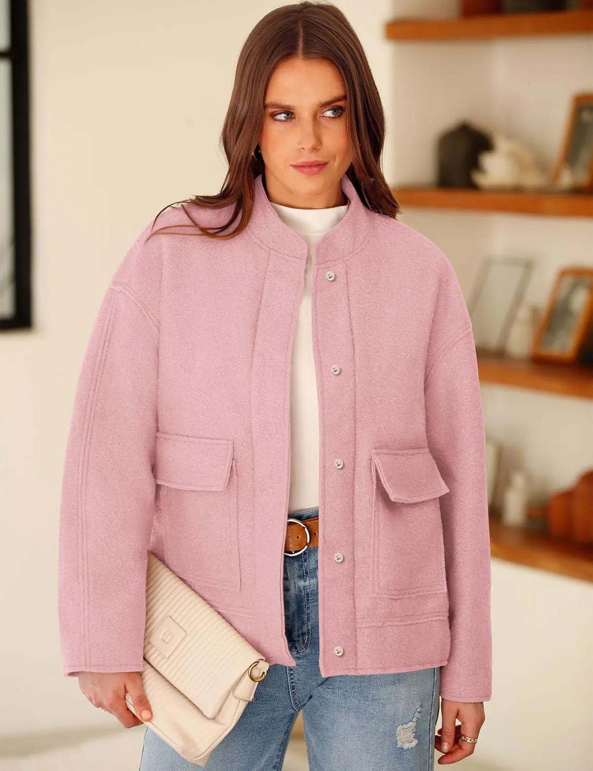 Yousify Women 2024 Fall Winter Fleece Jacket Long Sleeve Casual Button Fuzzy Sherpa Cropped Coats Outerwear with Pockets