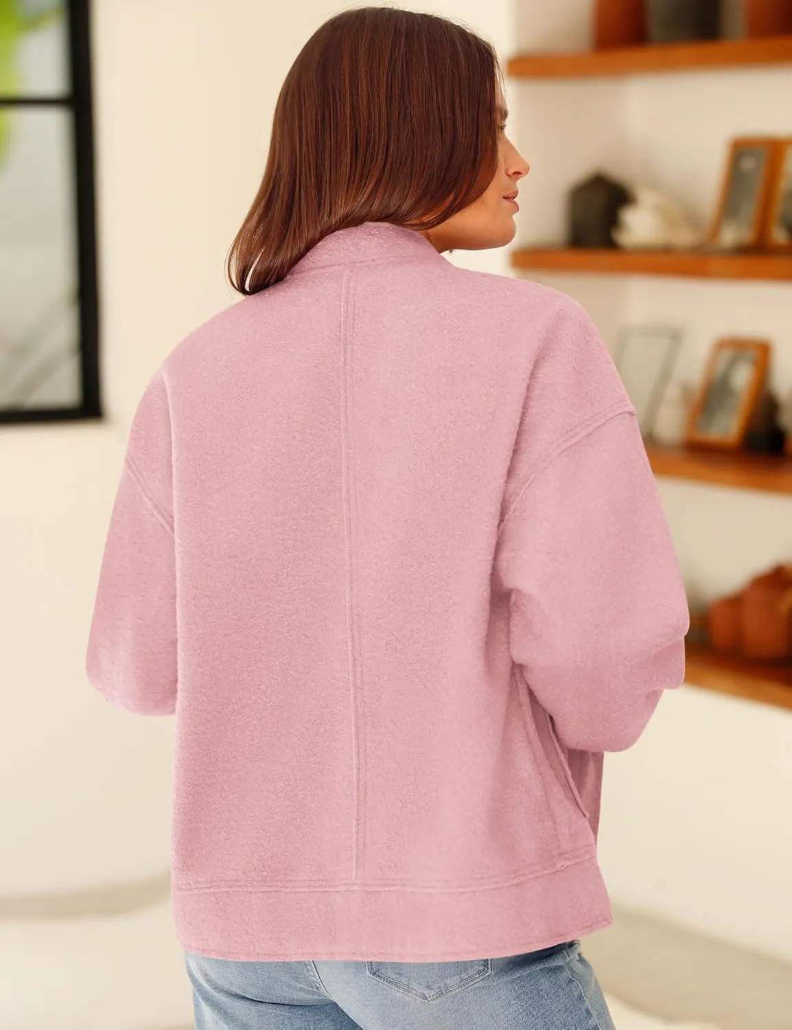 Yousify Women 2024 Fall Winter Fleece Jacket Long Sleeve Casual Button Fuzzy Sherpa Cropped Coats Outerwear with Pockets