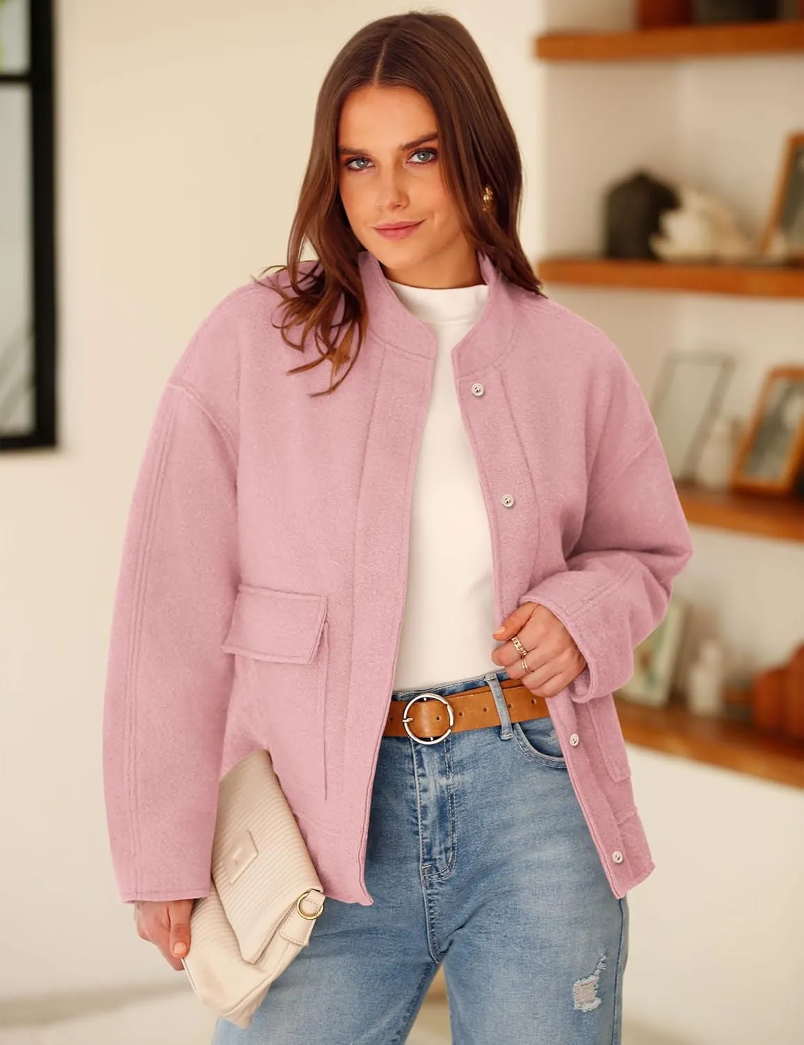 Yousify Women 2024 Fall Winter Fleece Jacket Long Sleeve Casual Button Fuzzy Sherpa Cropped Coats Outerwear with Pockets