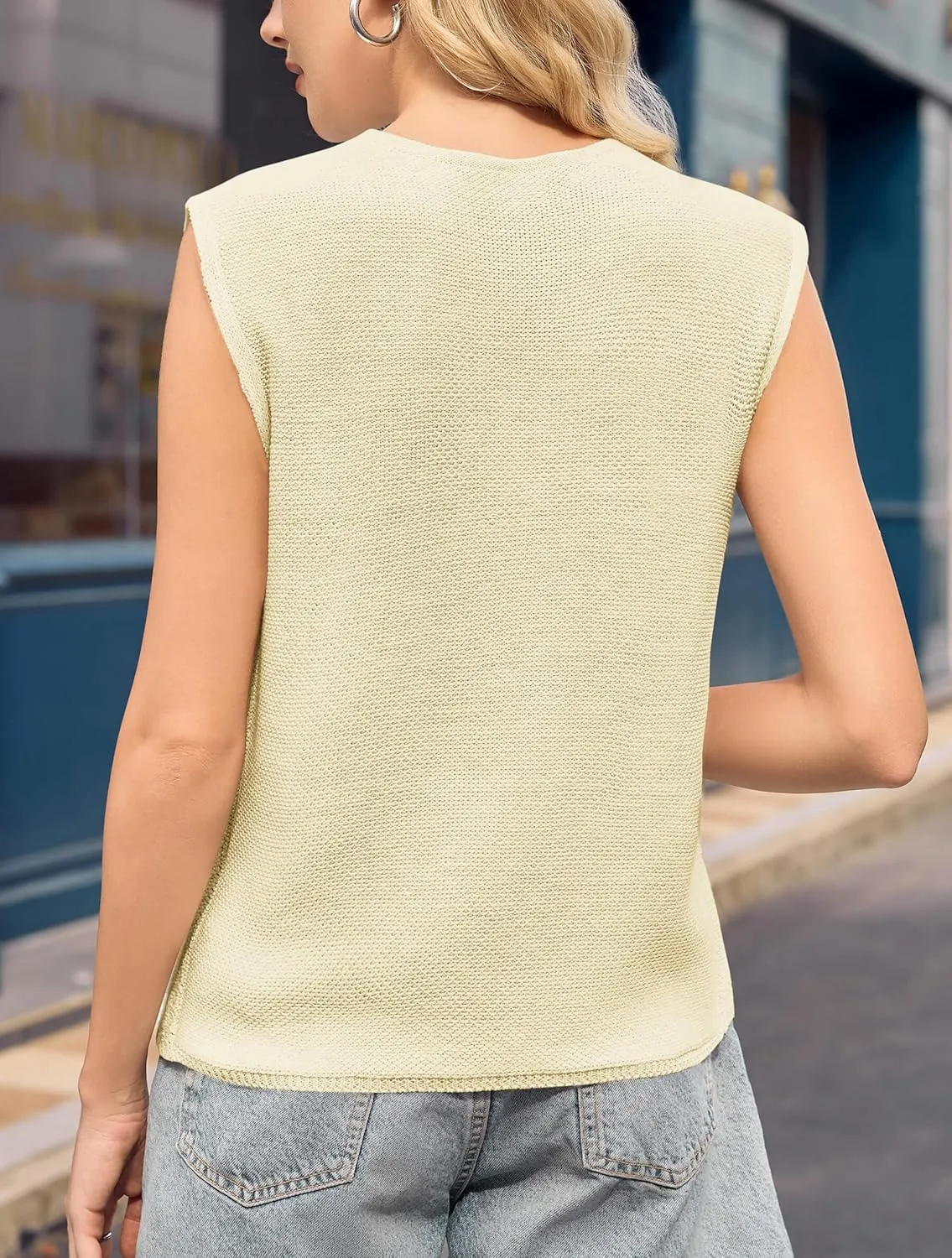 Yousify Women’s Tie Front Sweater Vest 2025 Summer Sleeveless Crochet Knit Tops Lightweight Cardigan Sweaters Outfits