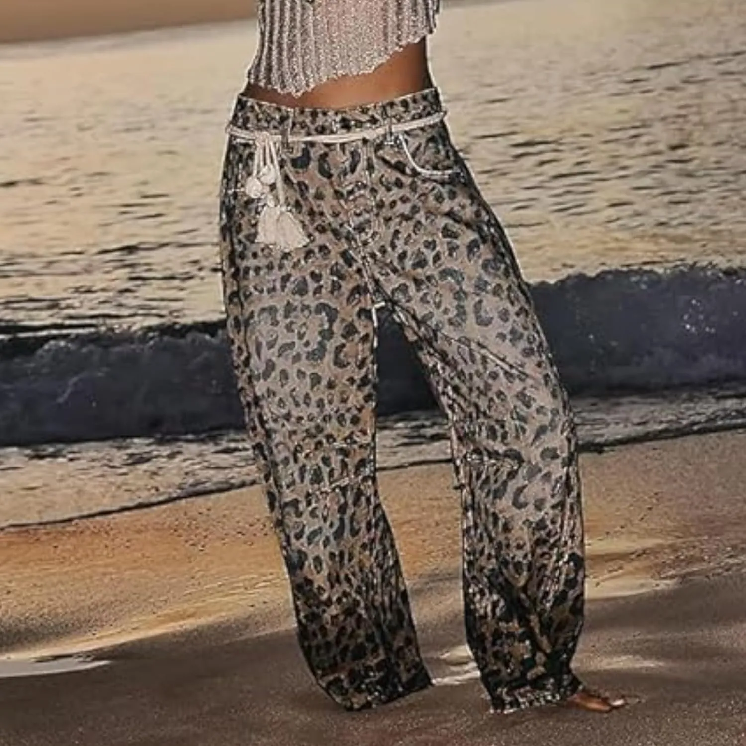 YSW Cheetah Barrel Jeans Women Leopard Print Jean Y2k Mid Rise Baggy Boyfriend Wide Leg Ankle Boho Pants