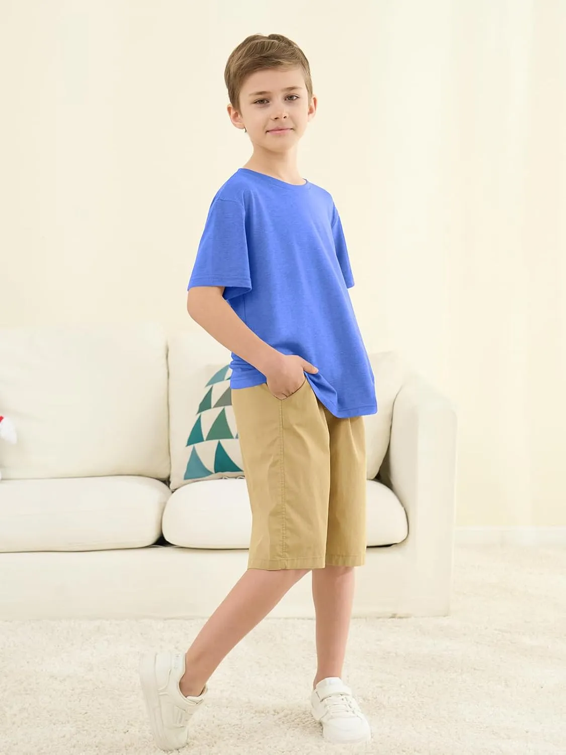 ZDC Boys Short Sleeve T Shirts Kids Summer Crewneck Tops Loose Fit Basic Tees 5-14 Years
