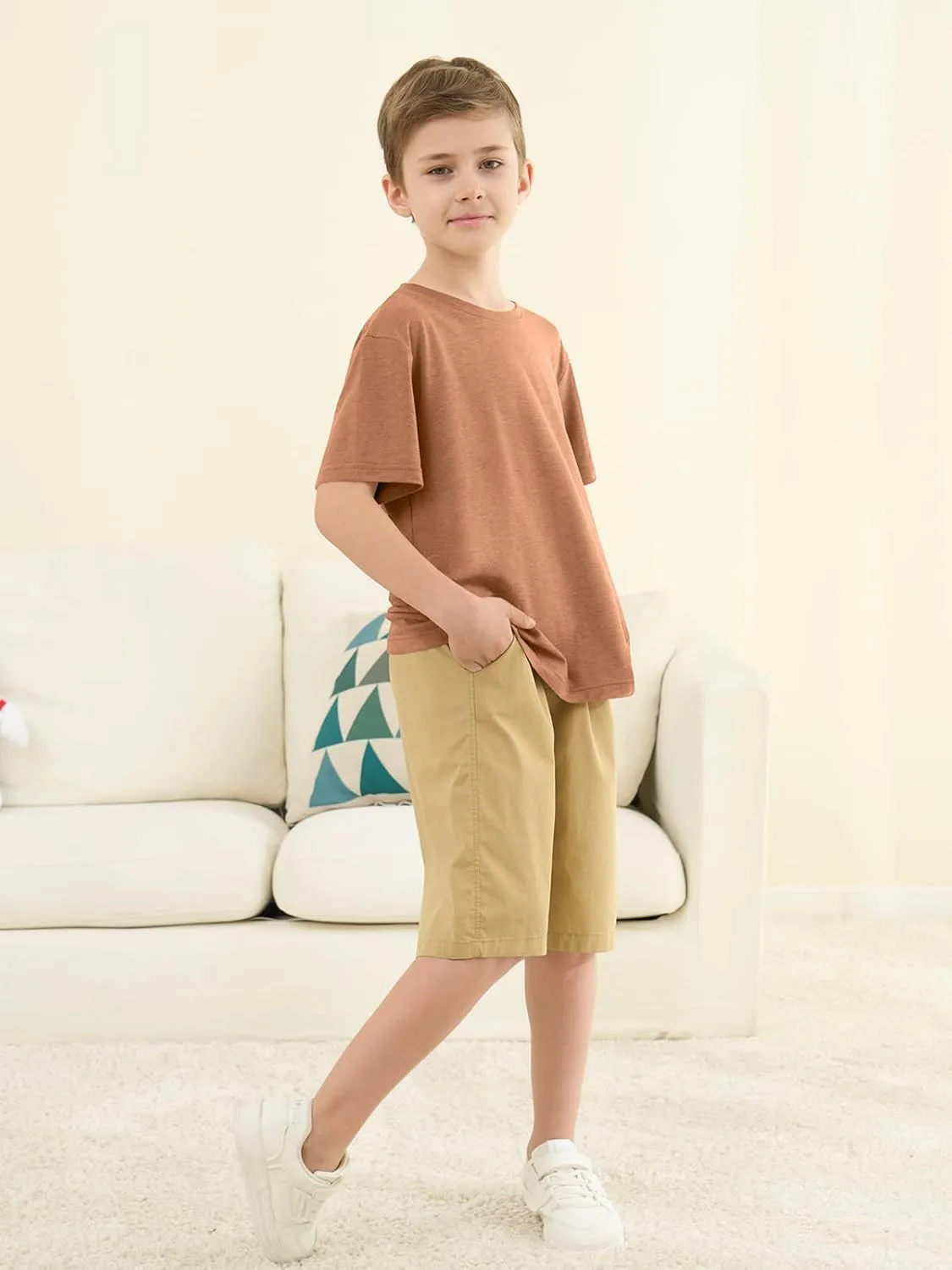 ZDC Boys Short Sleeve T Shirts Kids Summer Crewneck Tops Loose Fit Basic Tees 5-14 Years