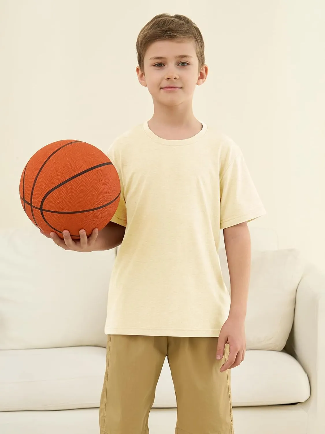 ZDC Boys Short Sleeve T Shirts Kids Summer Crewneck Tops Loose Fit Basic Tees 5-14 Years