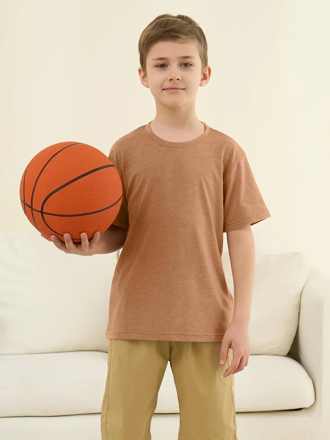 ZDC Boys Short Sleeve T Shirts Kids Summer Crewneck Tops Loose Fit Basic Tees 5-14 Years