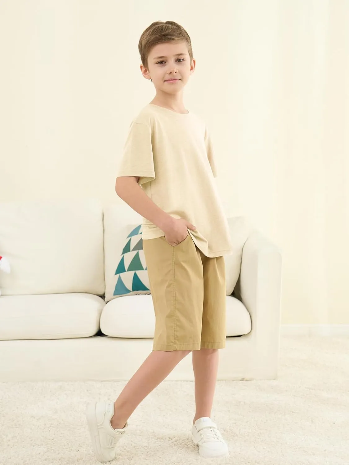 ZDC Boys Short Sleeve T Shirts Kids Summer Crewneck Tops Loose Fit Basic Tees 5-14 Years