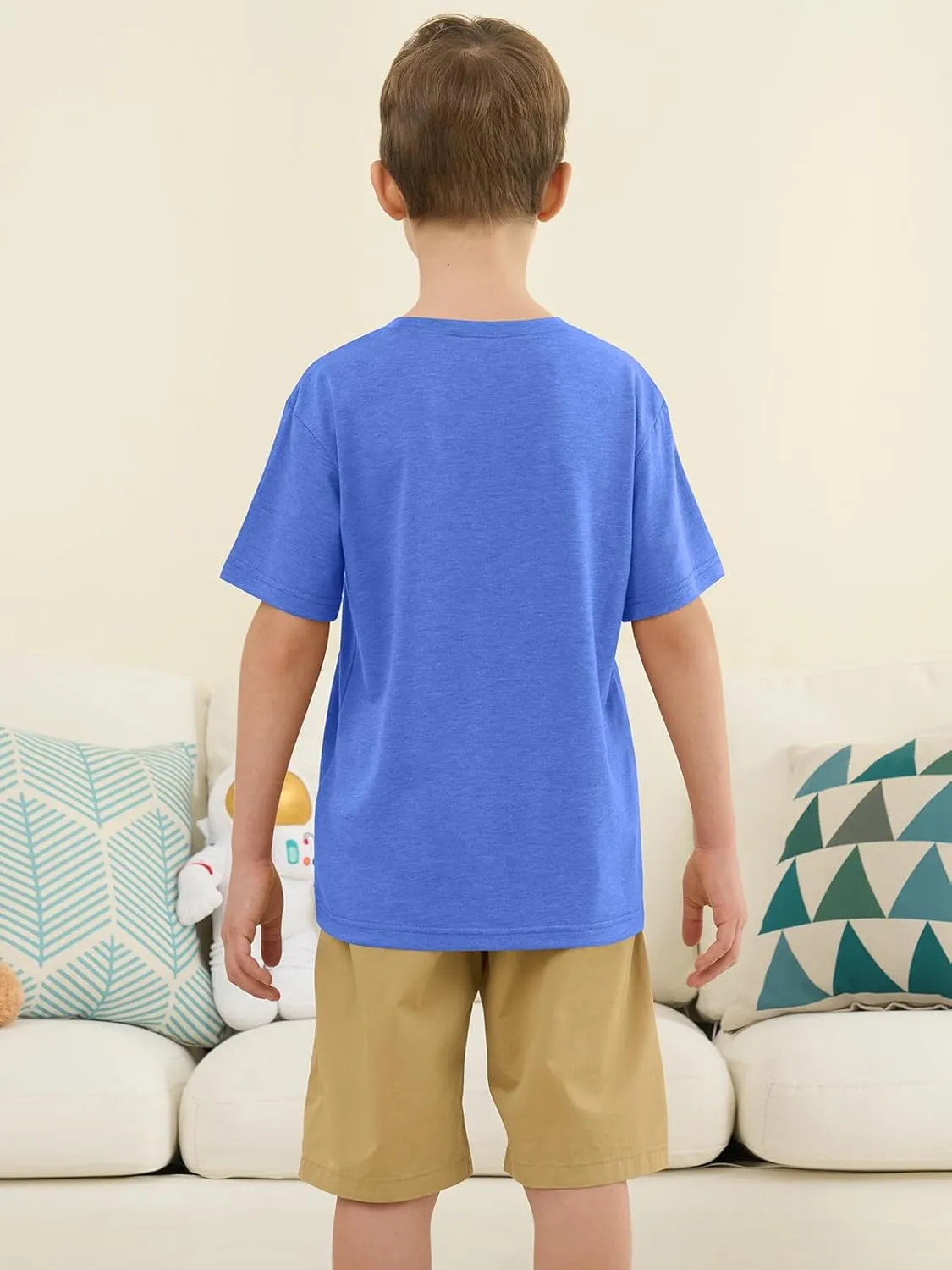 ZDC Boys Short Sleeve T Shirts Kids Summer Crewneck Tops Loose Fit Basic Tees 5-14 Years