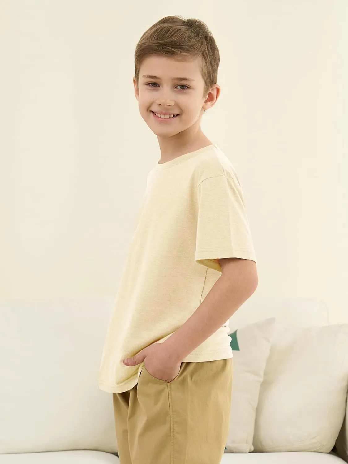 ZDC Boys Short Sleeve T Shirts Kids Summer Crewneck Tops Loose Fit Basic Tees 5-14 Years
