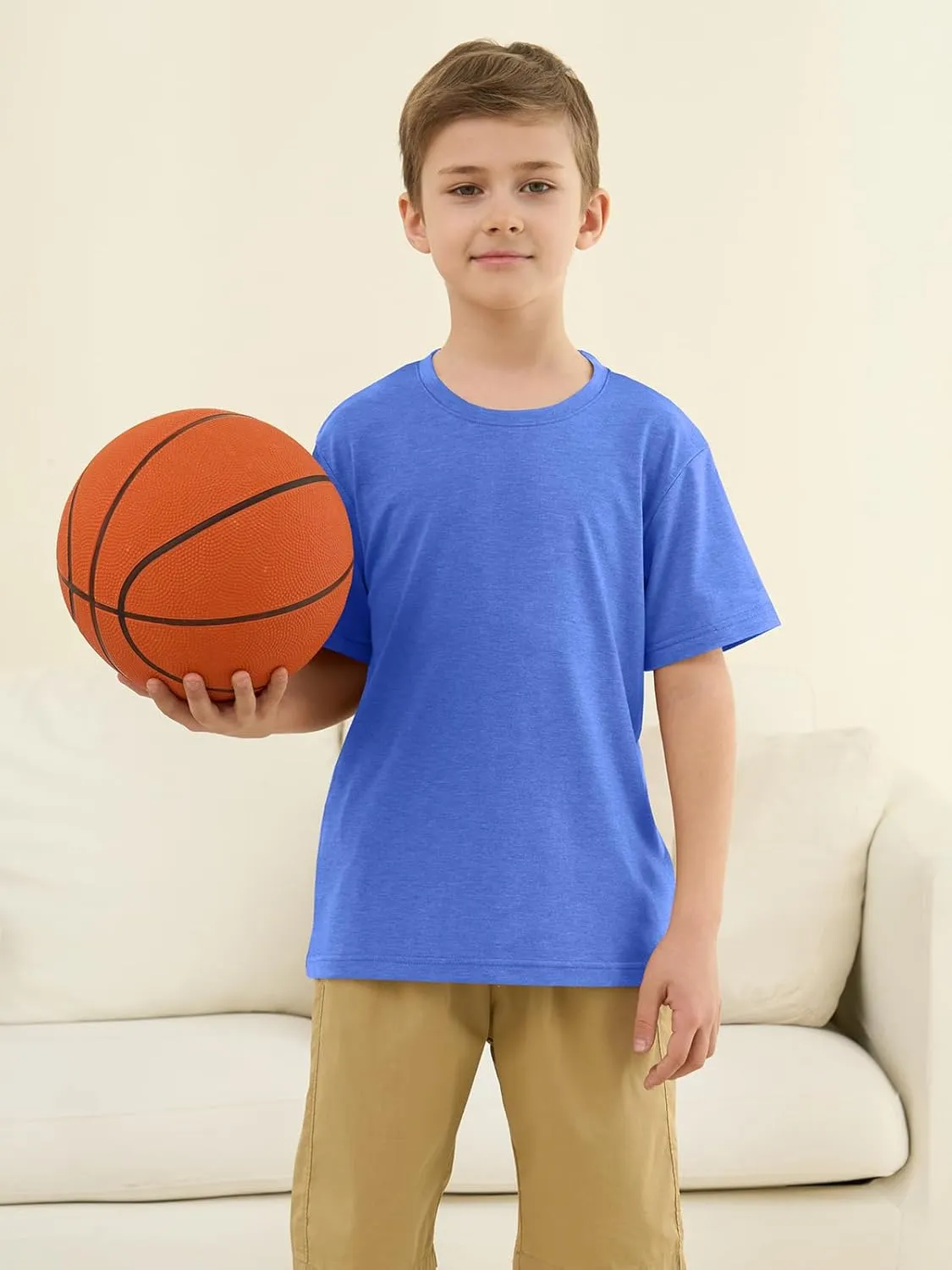ZDC Boys Short Sleeve T Shirts Kids Summer Crewneck Tops Loose Fit Basic Tees 5-14 Years