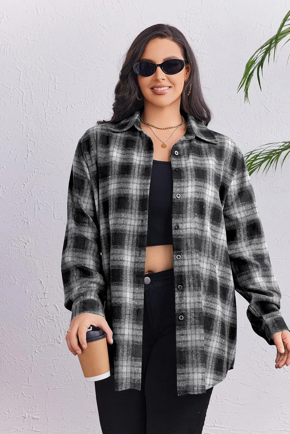 Zeagoo Womens Plus Size Flannel Shirt Plaid Shirts Long Sleeves Casual Button Down Collared Shacket Tops 16W-26W