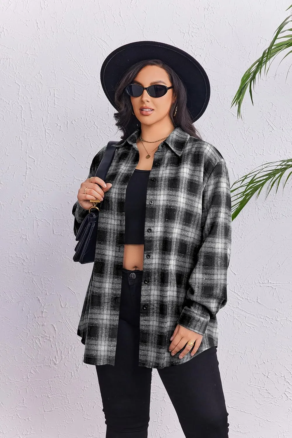 Zeagoo Womens Plus Size Flannel Shirt Plaid Shirts Long Sleeves Casual Button Down Collared Shacket Tops 16W-26W