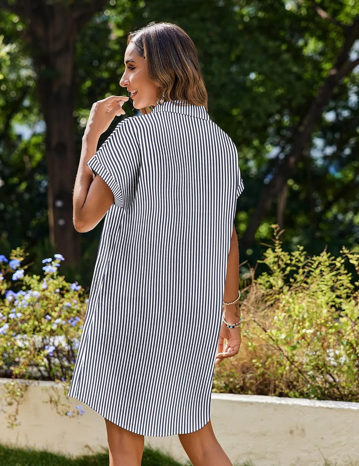 Zeagoo Women's Summer Dress 2025 Cotton Button Down Short Sleeve Tshirt Dresses Casual Flowy V Neck Loose Mini Beach Dress