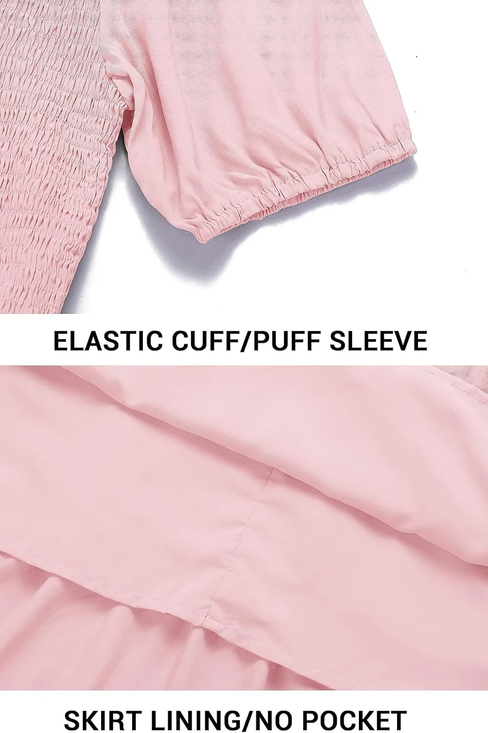 ZESICA Women's Casual Summer Crew Neck Short Puff Sleeve Smocked High Waist Ruffle Tiered A Line Midi Dress