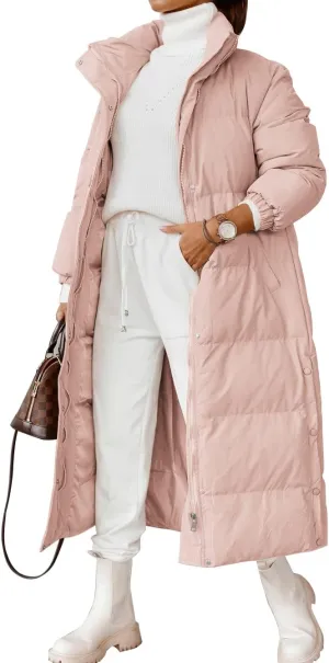 Zwurew Women's Quilted Lightweight Long Puffer Coat Jacket Thickened Winter Coats Zip Up Baggy Down Outerwear