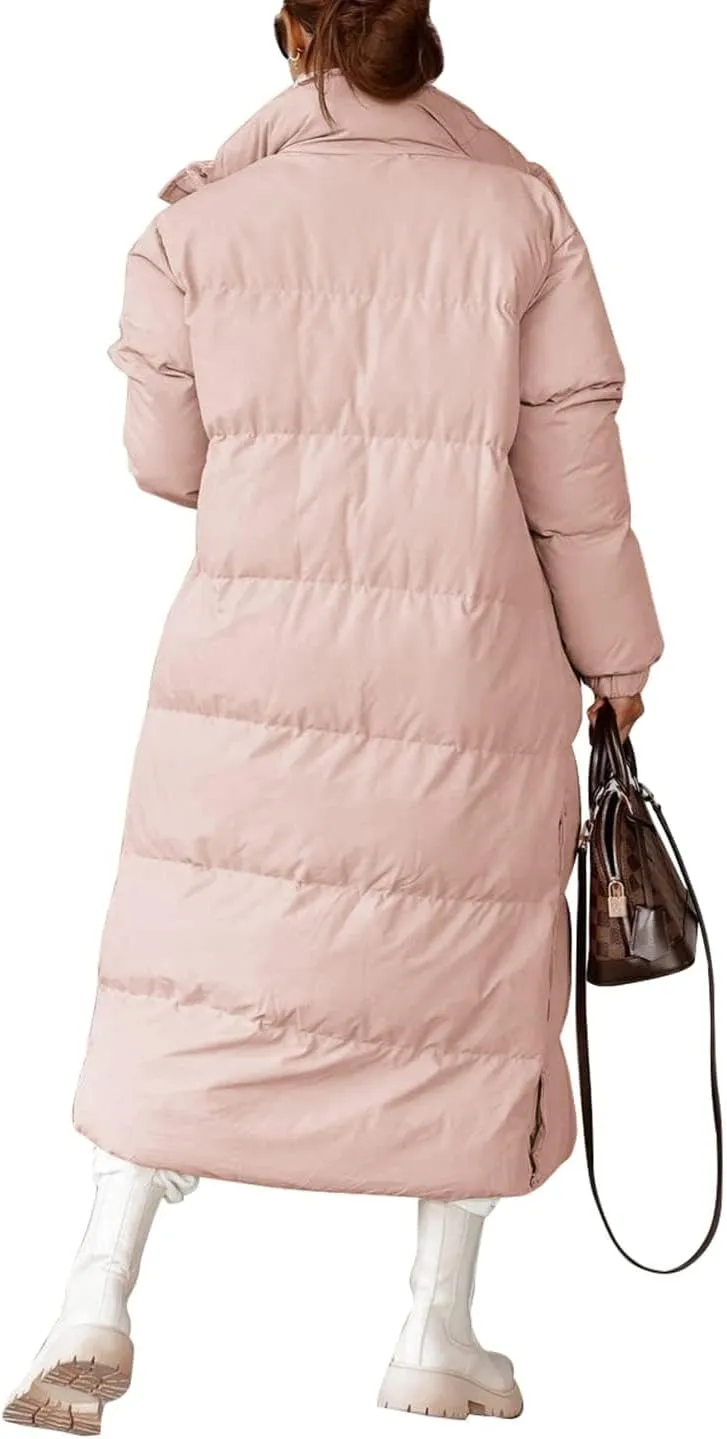 Zwurew Women's Quilted Lightweight Long Puffer Coat Jacket Thickened Winter Coats Zip Up Baggy Down Outerwear