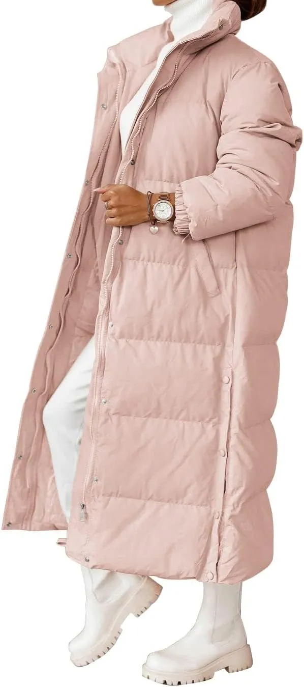 Zwurew Women's Quilted Lightweight Long Puffer Coat Jacket Thickened Winter Coats Zip Up Baggy Down Outerwear