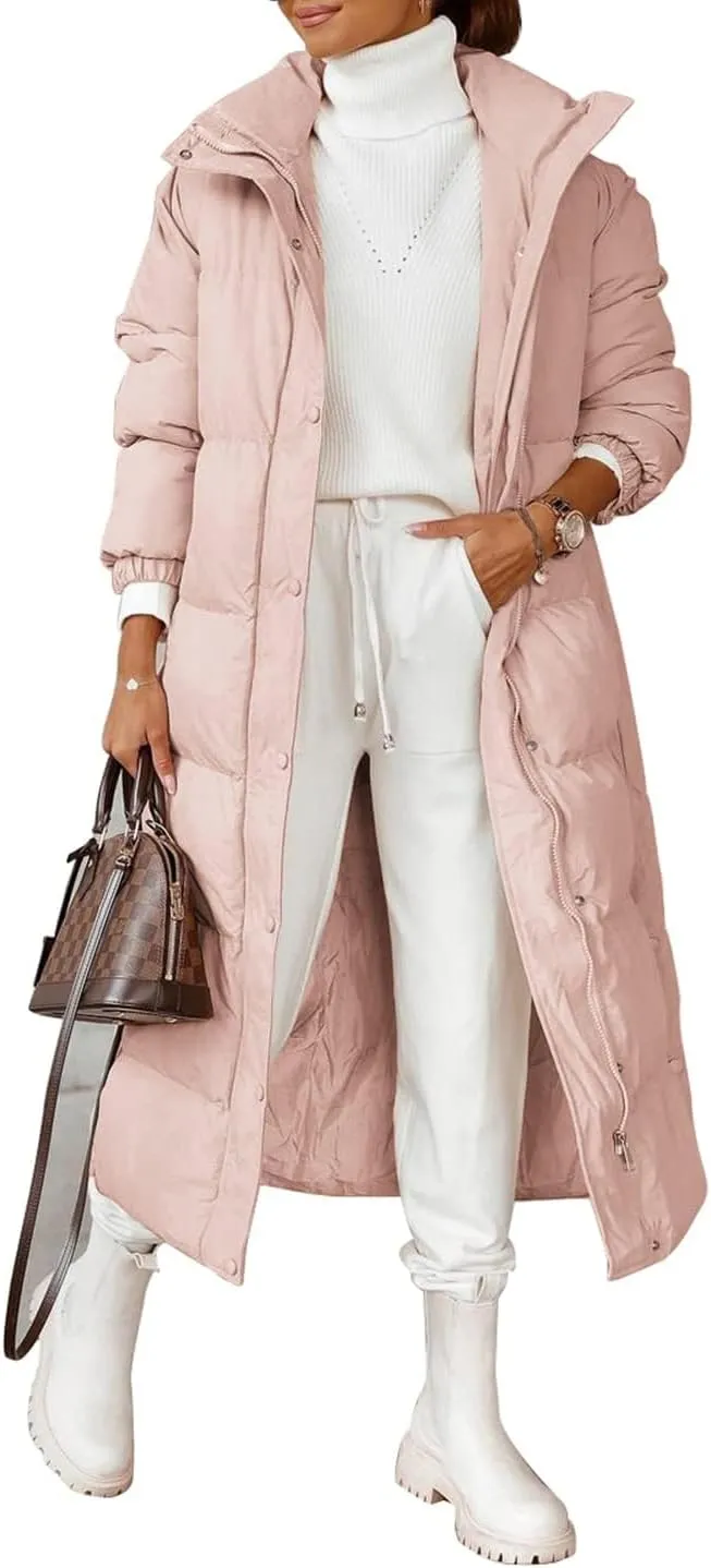 Zwurew Women's Quilted Lightweight Long Puffer Coat Jacket Thickened Winter Coats Zip Up Baggy Down Outerwear