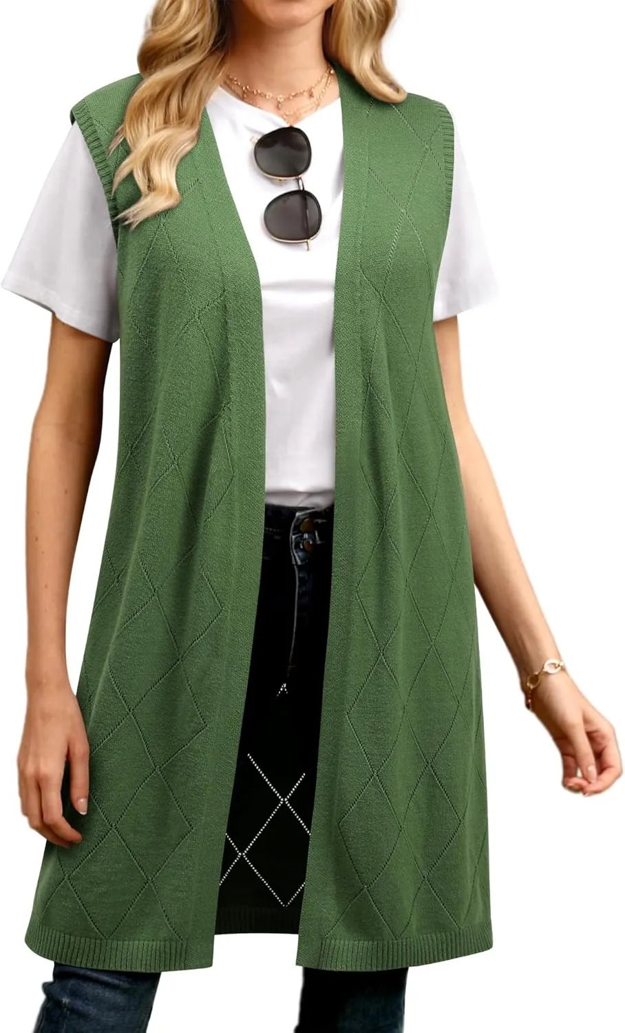 ZXZY Sleeveless Cardigans for Women Cozy Trendy Open Front Sweater Duster Long Vest